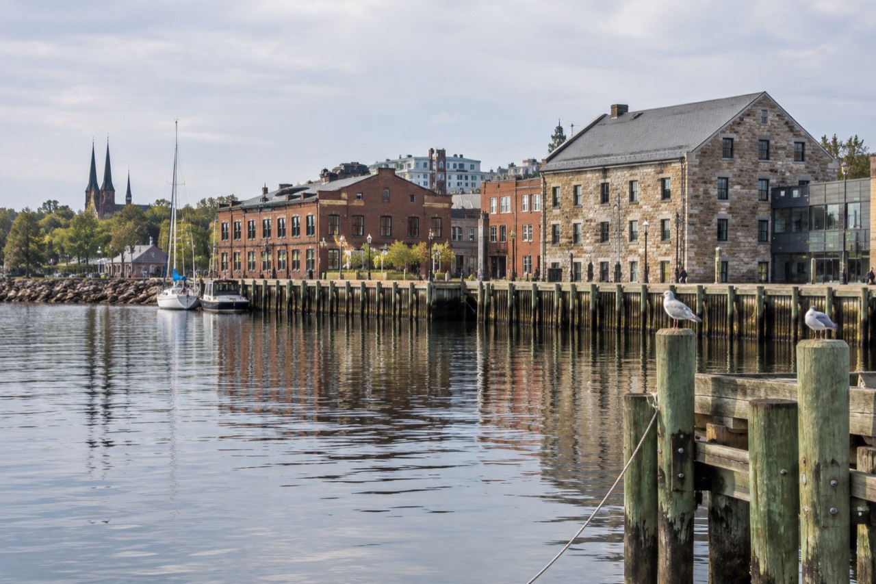 Charlottetown harbour waterfront with historic brick buildings along the water