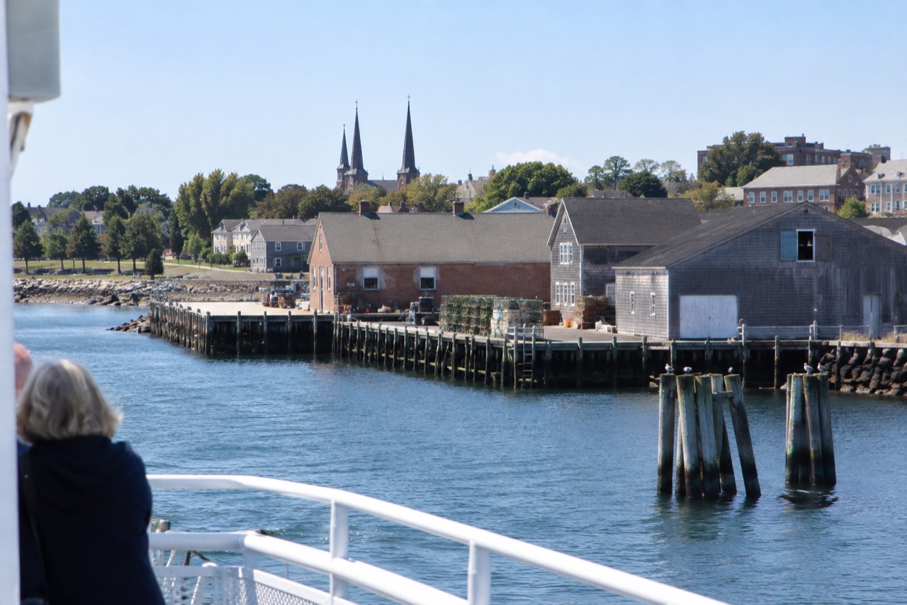 Historic Charlottetown waterfront buildings along the harbour on a bright day