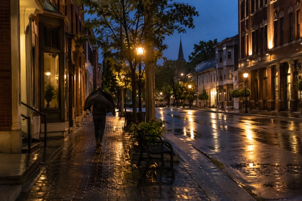 Theatre marquee and evening street scene in downtown Charlottetown