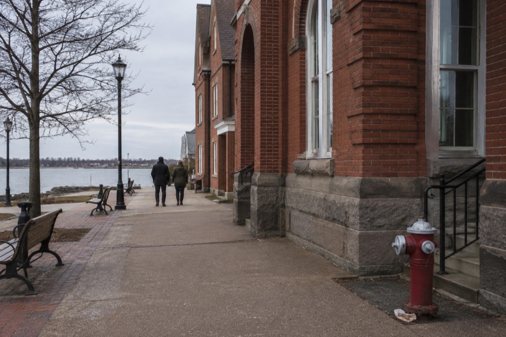 Historic brick storefronts along a Charlottetown street